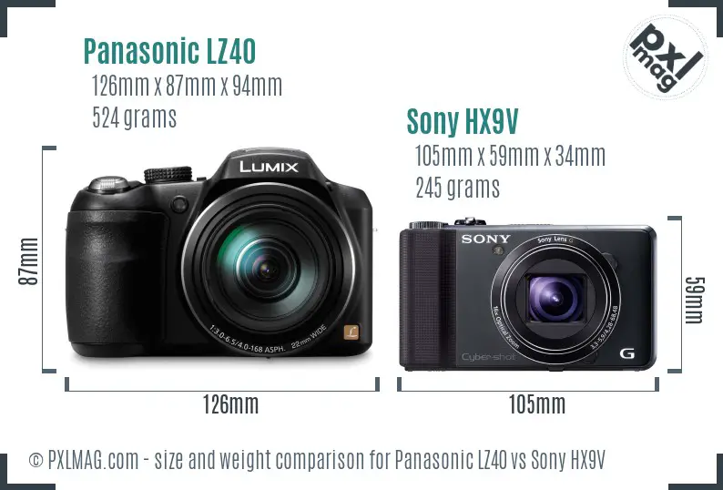 Panasonic LZ40 vs Sony HX9V size comparison