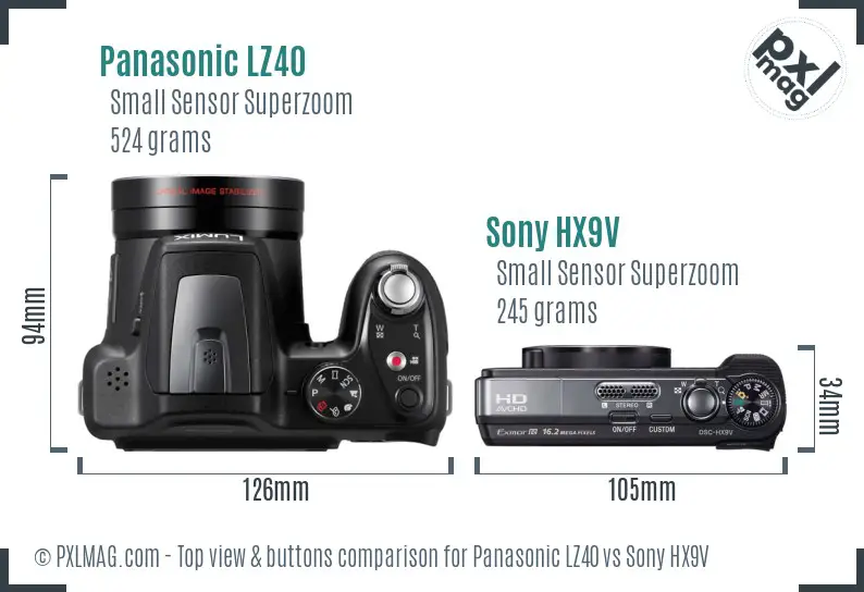 Panasonic LZ40 vs Sony HX9V top view buttons comparison