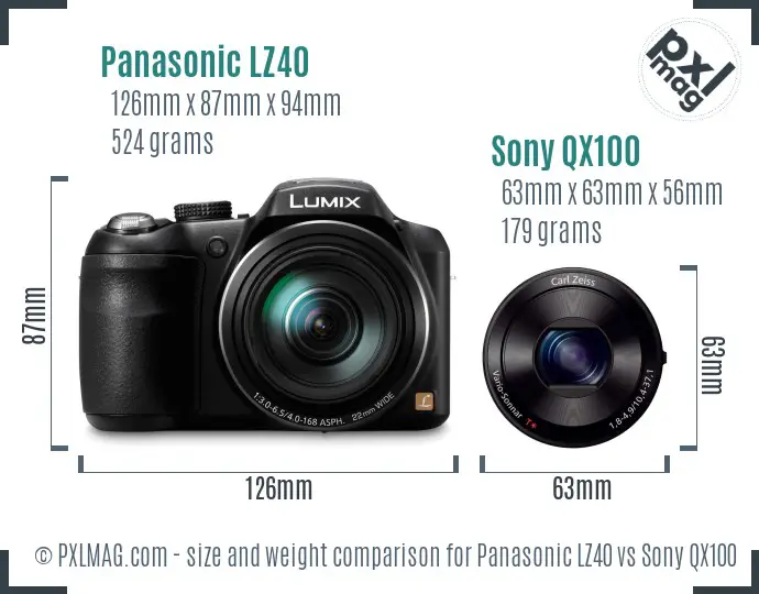 Panasonic LZ40 vs Sony QX100 size comparison Panasonic LZ40 vs Sony QX100 size comparison