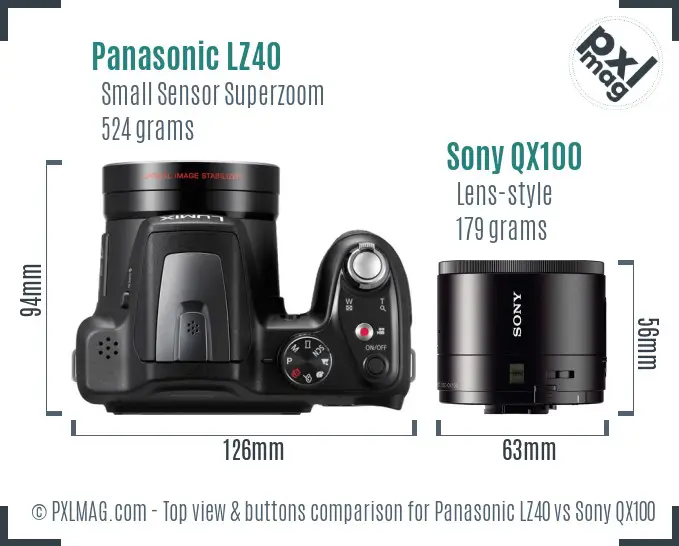 Panasonic LZ40 vs Sony QX100 top view buttons comparison Panasonic LZ40 vs Sony QX100 top view buttons comparison
