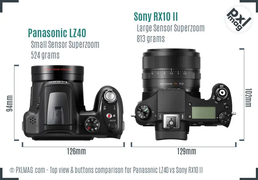 Panasonic LZ40 vs Sony RX10 II top view buttons comparison