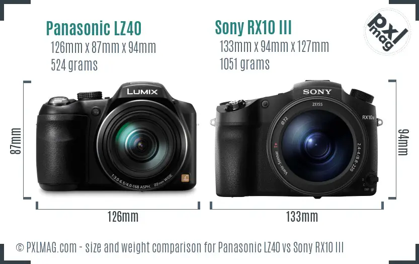 Panasonic LZ40 vs Sony RX10 III size comparison