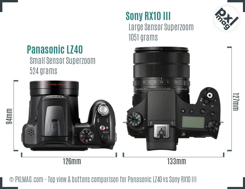 Panasonic LZ40 vs Sony RX10 III top view buttons comparison