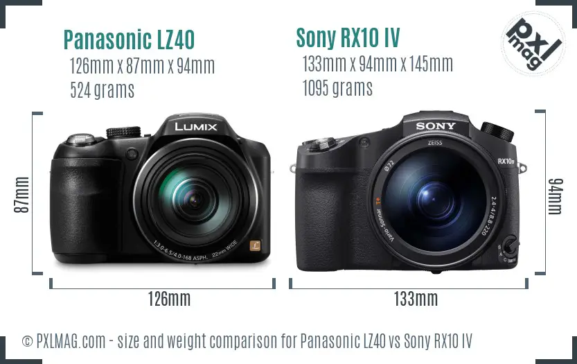 Panasonic LZ40 vs Sony RX10 IV size comparison