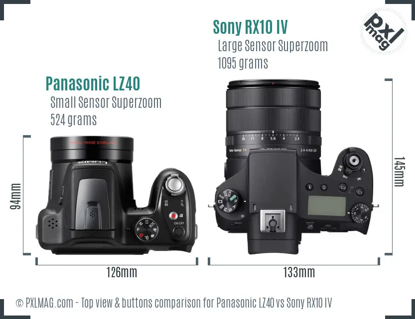Panasonic LZ40 vs Sony RX10 IV top view buttons comparison