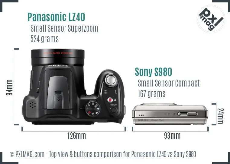 Panasonic LZ40 vs Sony S980 top view buttons comparison