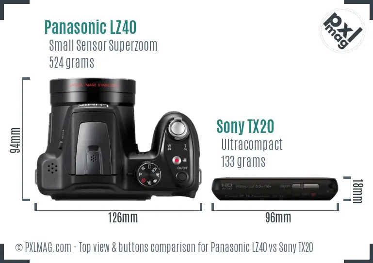 Panasonic LZ40 vs Sony TX20 top view buttons comparison