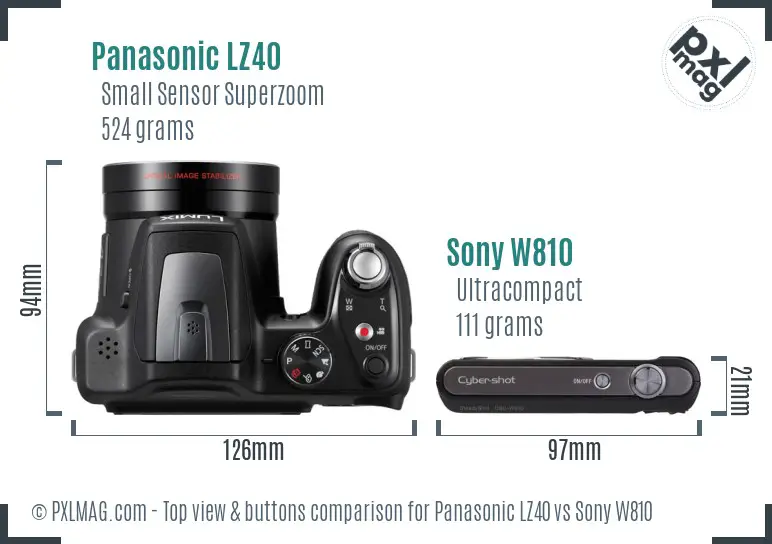 Panasonic LZ40 vs Sony W810 top view buttons comparison