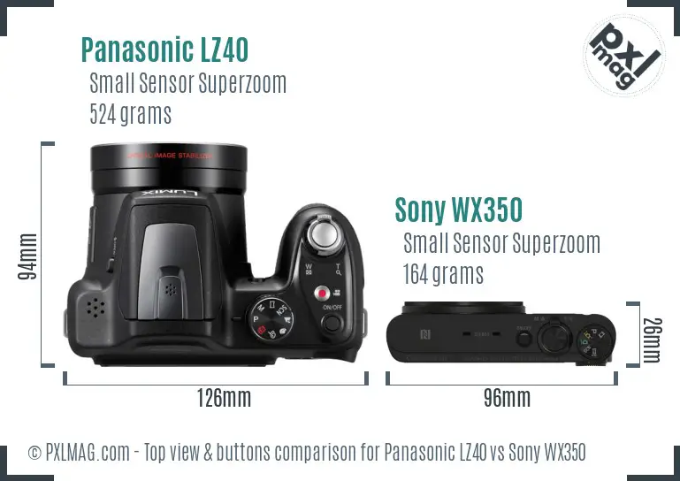 Panasonic LZ40 vs Sony WX350 top view buttons comparison