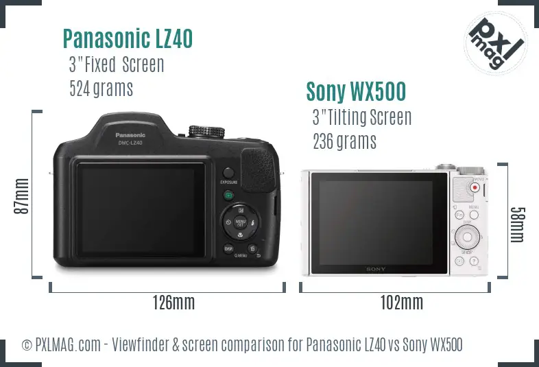 Panasonic LZ40 vs Sony WX500 Screen and Viewfinder comparison