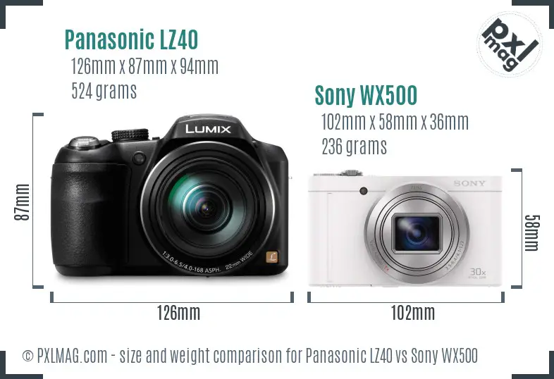 Panasonic LZ40 vs Sony WX500 size comparison