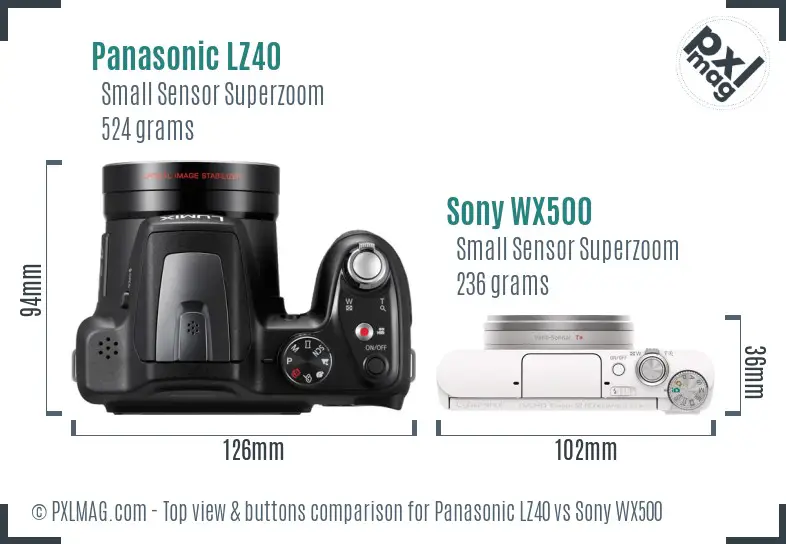 Panasonic LZ40 vs Sony WX500 top view buttons comparison