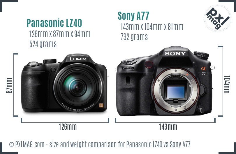 Panasonic LZ40 vs Sony A77 size comparison