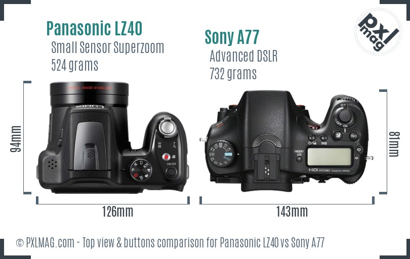 Panasonic LZ40 vs Sony A77 top view buttons comparison