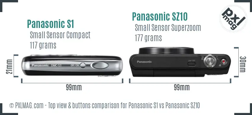 Panasonic S1 vs Panasonic SZ10 top view buttons comparison