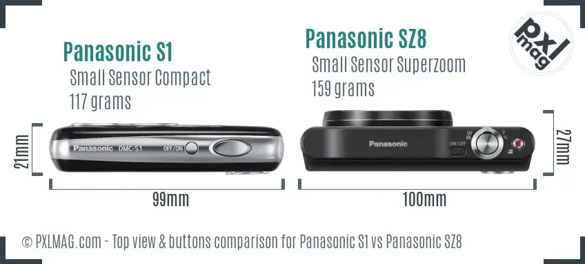 Panasonic S1 vs Panasonic SZ8 top view buttons comparison
