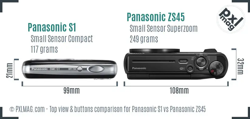 Panasonic S1 vs Panasonic ZS45 top view buttons comparison
