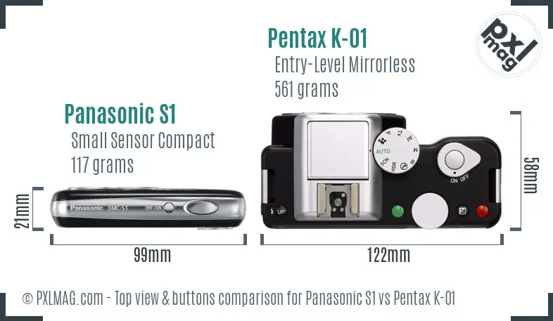 Panasonic S1 vs Pentax K-01 top view buttons comparison