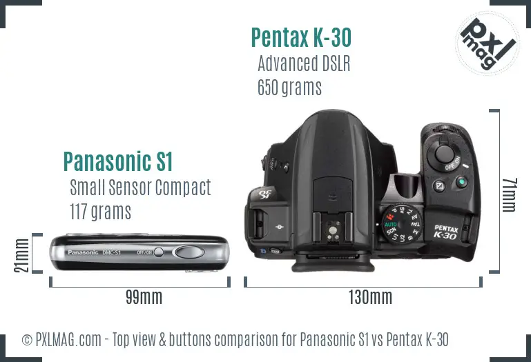 Panasonic S1 vs Pentax K-30 top view buttons comparison