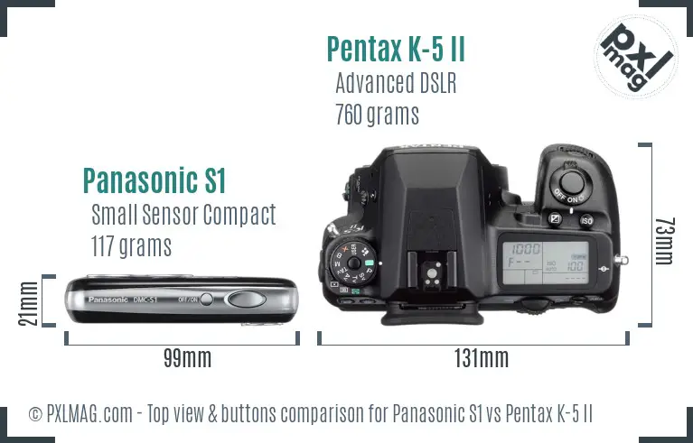 Panasonic S1 vs Pentax K-5 II top view buttons comparison