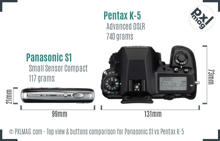 Panasonic S1 vs Pentax K-5 top view buttons comparison