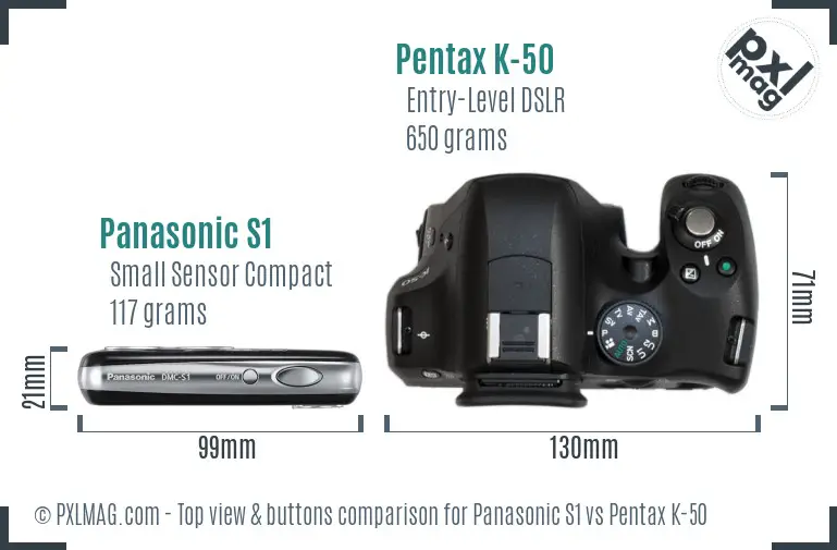 Panasonic S1 vs Pentax K-50 top view buttons comparison