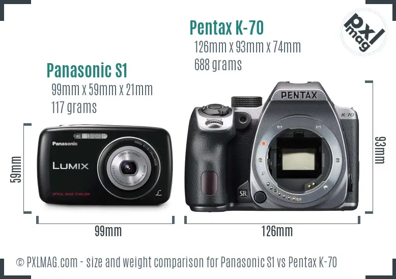 Panasonic S1 vs Pentax K-70 size comparison