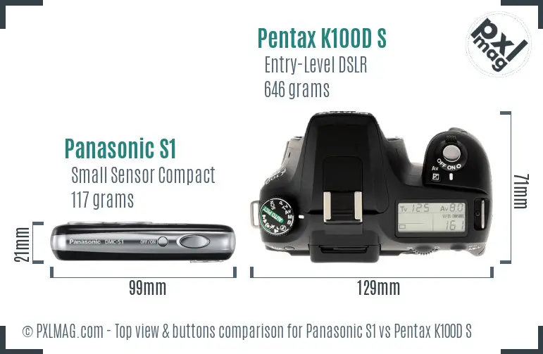 Panasonic S1 vs Pentax K100D S top view buttons comparison