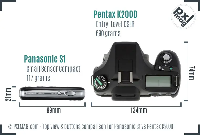 Panasonic S1 vs Pentax K200D top view buttons comparison