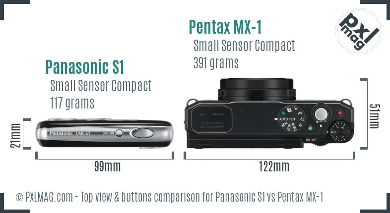 Panasonic S1 vs Pentax MX-1 top view buttons comparison