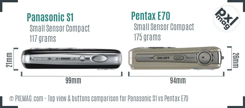 Panasonic S1 vs Pentax E70 top view buttons comparison