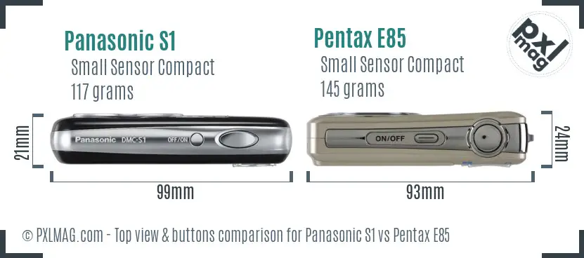 Panasonic S1 vs Pentax E85 top view buttons comparison