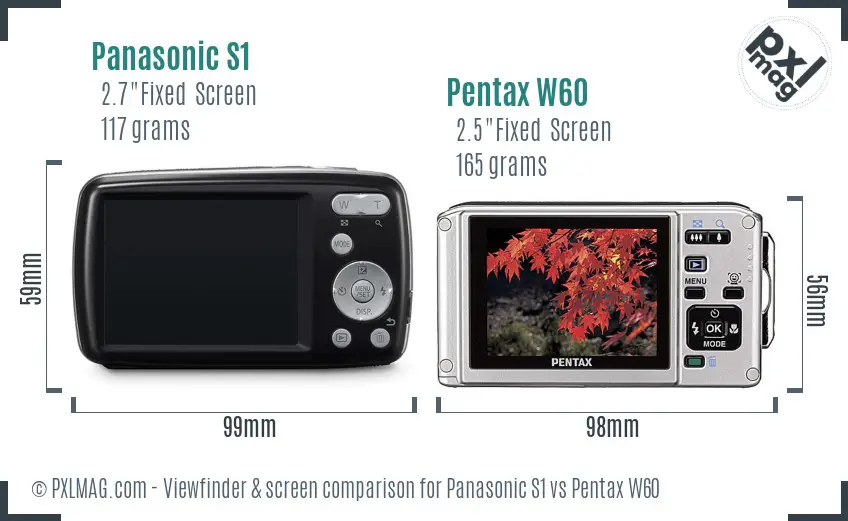 Panasonic S1 vs Pentax W60 Screen and Viewfinder comparison