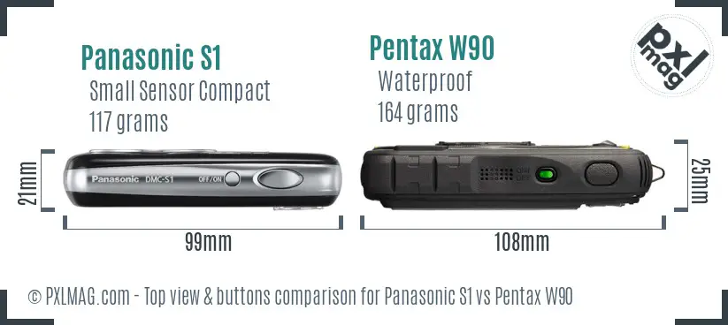 Panasonic S1 vs Pentax W90 top view buttons comparison