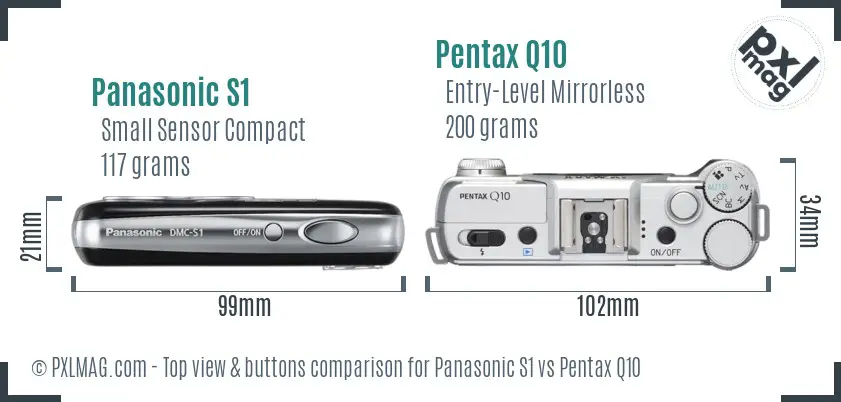Panasonic S1 vs Pentax Q10 top view buttons comparison