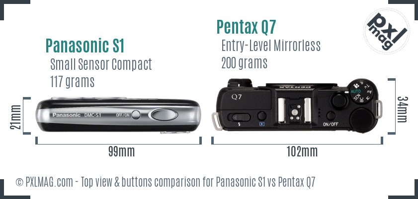 Panasonic S1 vs Pentax Q7 top view buttons comparison