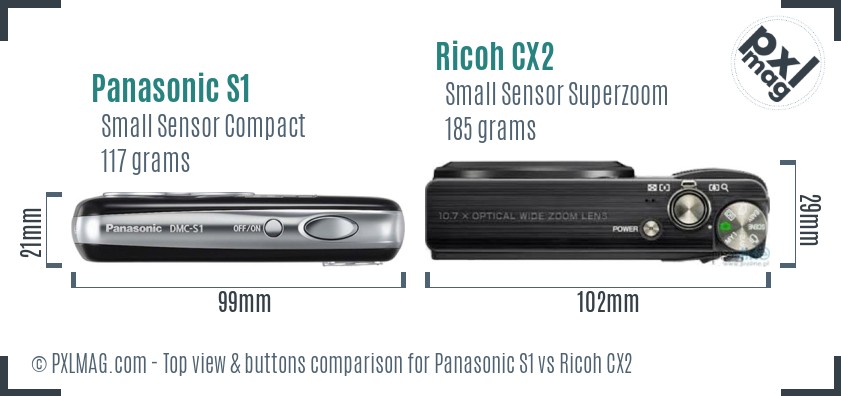Panasonic S1 vs Ricoh CX2 top view buttons comparison