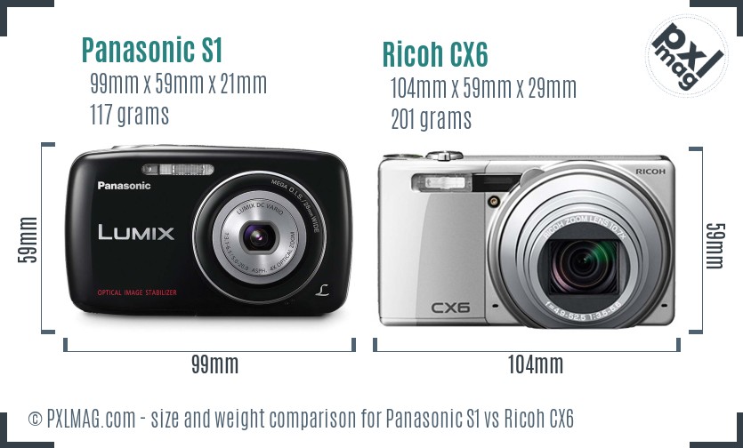 Panasonic S1 vs Ricoh CX6 size comparison