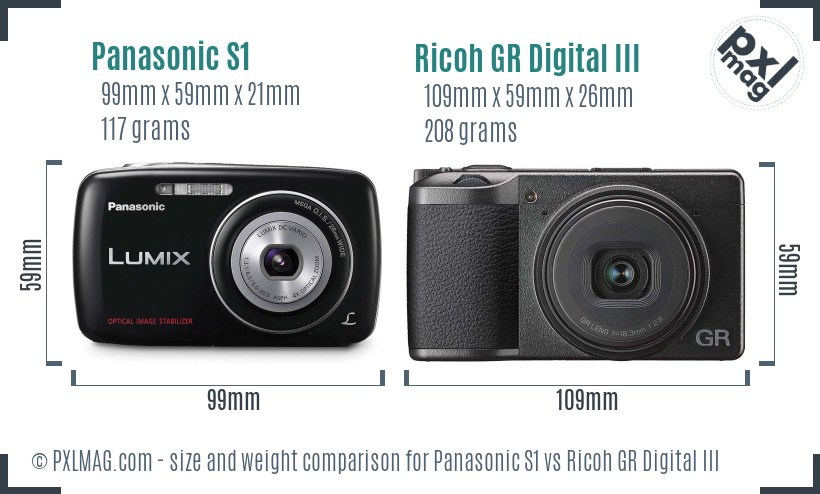 Panasonic S1 vs Ricoh GR Digital III size comparison
