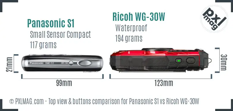 Panasonic S1 vs Ricoh WG-30W top view buttons comparison Panasonic S1 vs Ricoh WG-30W top view buttons comparison