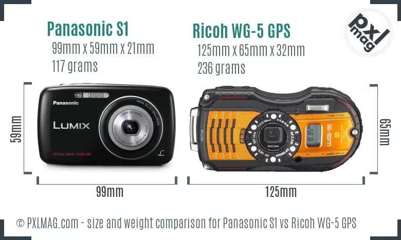 Panasonic S1 vs Ricoh WG-5 GPS size comparison