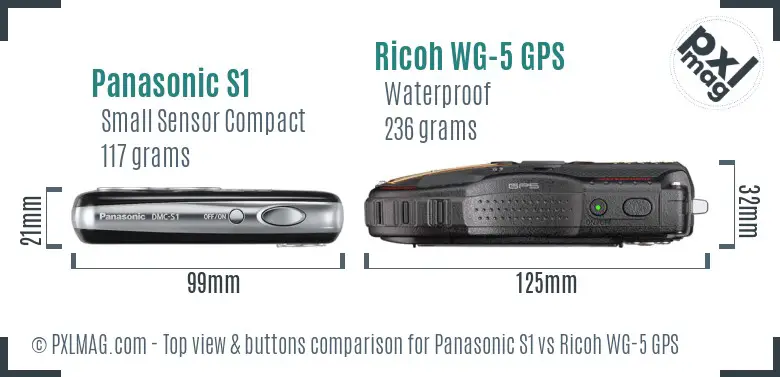 Panasonic S1 vs Ricoh WG-5 GPS top view buttons comparison