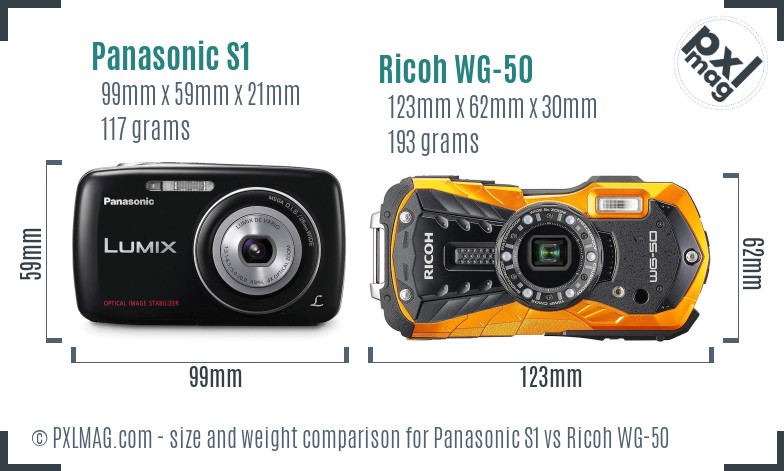 Panasonic S1 vs Ricoh WG-50 size comparison