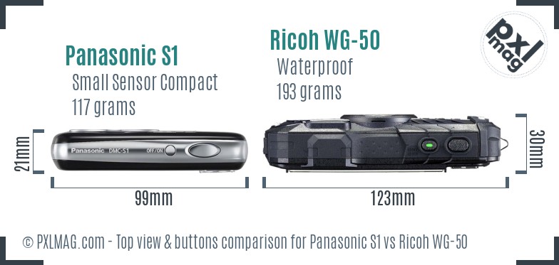 Panasonic S1 vs Ricoh WG-50 top view buttons comparison
