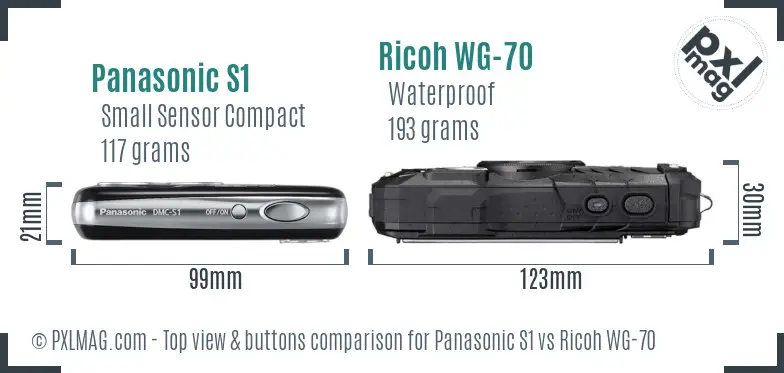 Panasonic S1 vs Ricoh WG-70 top view buttons comparison