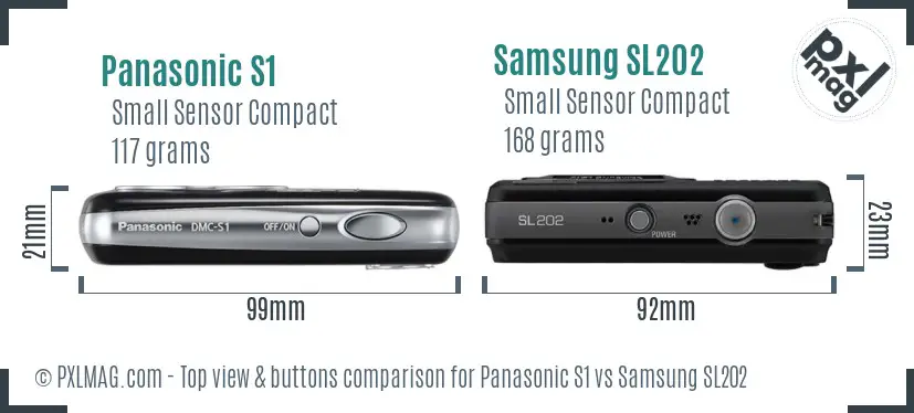 Panasonic S1 vs Samsung SL202 top view buttons comparison