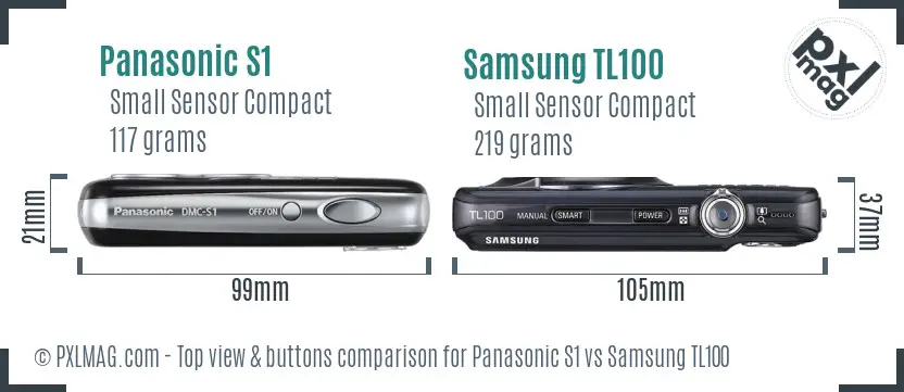 Panasonic S1 vs Samsung TL100 top view buttons comparison Panasonic S1 vs Samsung TL100 top view buttons comparison