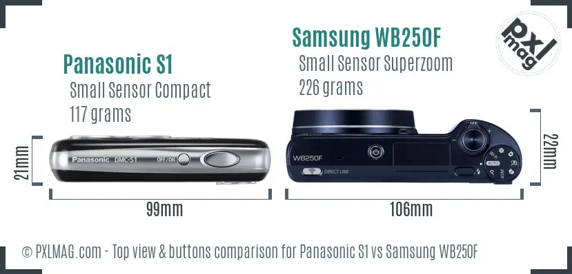 Panasonic S1 vs Samsung WB250F top view buttons comparison