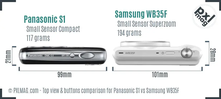Panasonic S1 vs Samsung WB35F top view buttons comparison