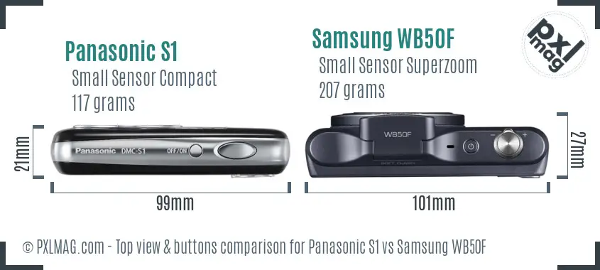 Panasonic S1 vs Samsung WB50F top view buttons comparison